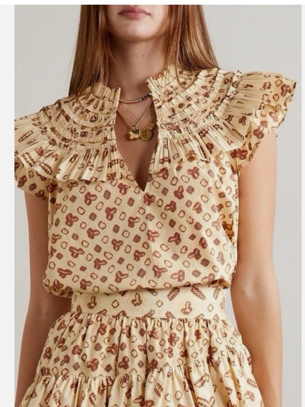 Ulla Johnson Cream Sand Solina Cotton Frill Top size 6